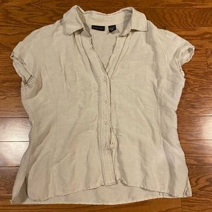 new york & company linen beige cap sleeve button up size L
